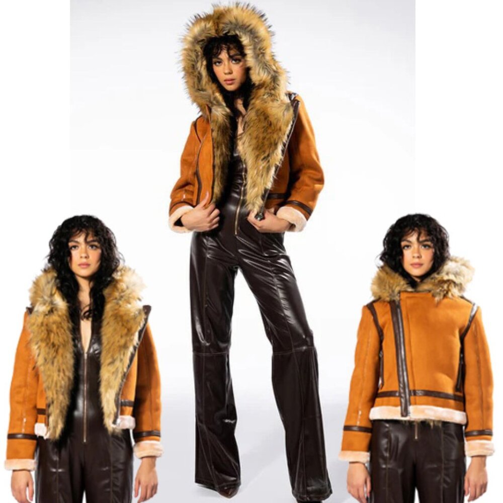💋STUNNING!💋 FIERCE "Eskimo" Suede & Faux Silver Fox Fur Jacket in Burnt Umber
